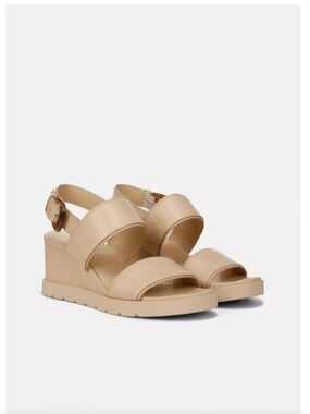 Vince Roma Leather Wedge Sandal - Macadamia Beige - Includes Box Size 8.5M